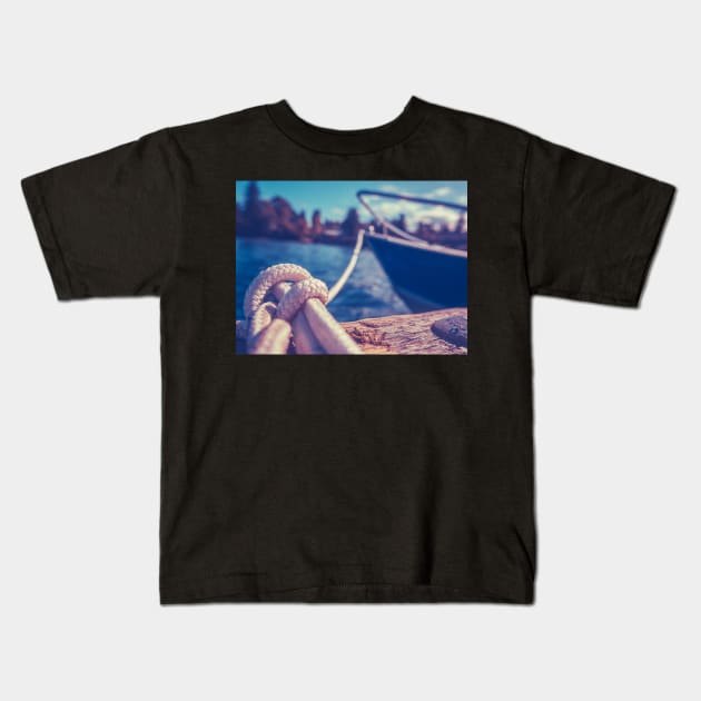 Retro Yacht In Harbor Kids T-Shirt by mrdoomits